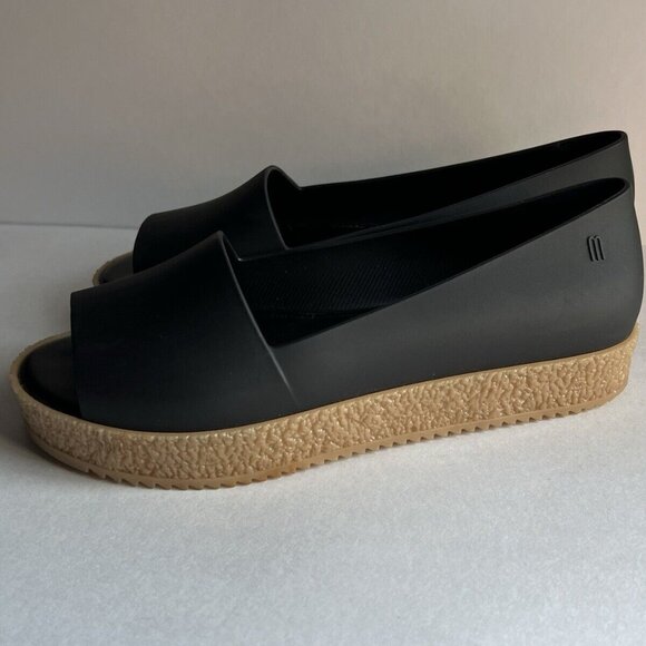 Melissa Womens Puzzle Flats 8 Platform Slip On Open Toe Black Rubber Scent - Picture 5 of 15